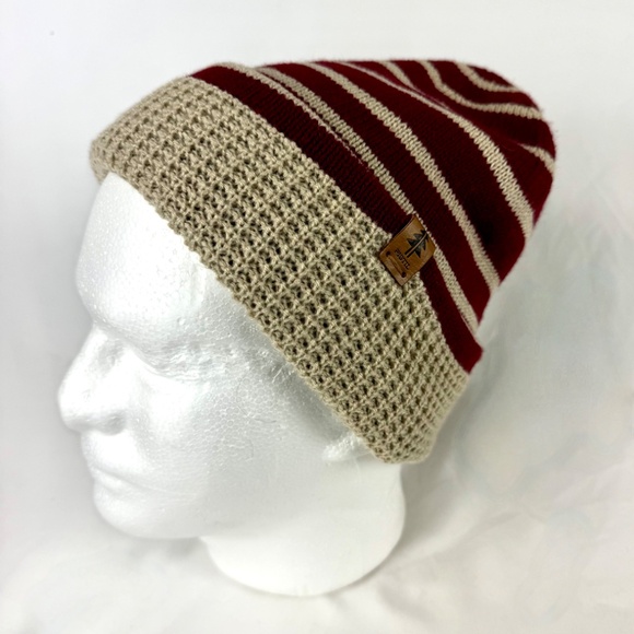 New wTags Pistil Stocking Cap Ski Beanie Hat Maroon Beige Stripes Excellent Gift - Picture 14 of 14